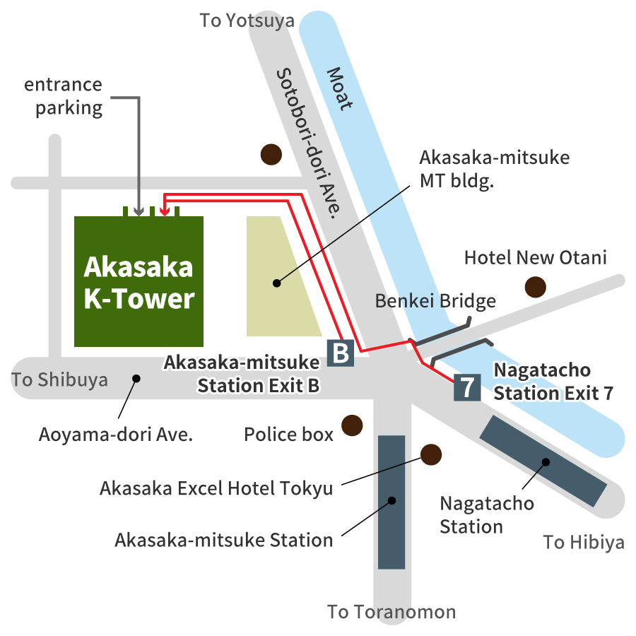 Route map to Akasaka K-Tower